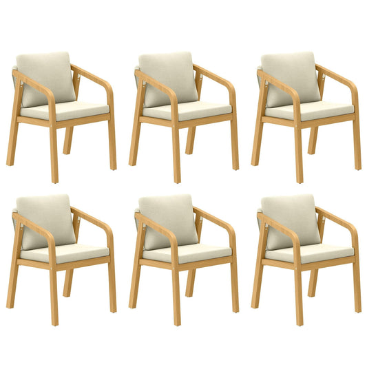 Heynemo Acacia Patio Dining Chairs Set of 6, Outdoor Wood Dining Chairs with Thick Cushions, Modern Patio Chairs with Woven Rope Backrest for Porch, Backyard, Garden, Indoor, Beige