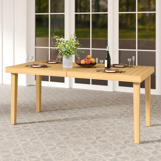 Heynemo Acacia Patio Dining Table, 6-Person Wood Picnic Table with Iron Leg, Outdoor Modern Dining Furniture for Backyard Lawn Garden Deck Indoor, Beige