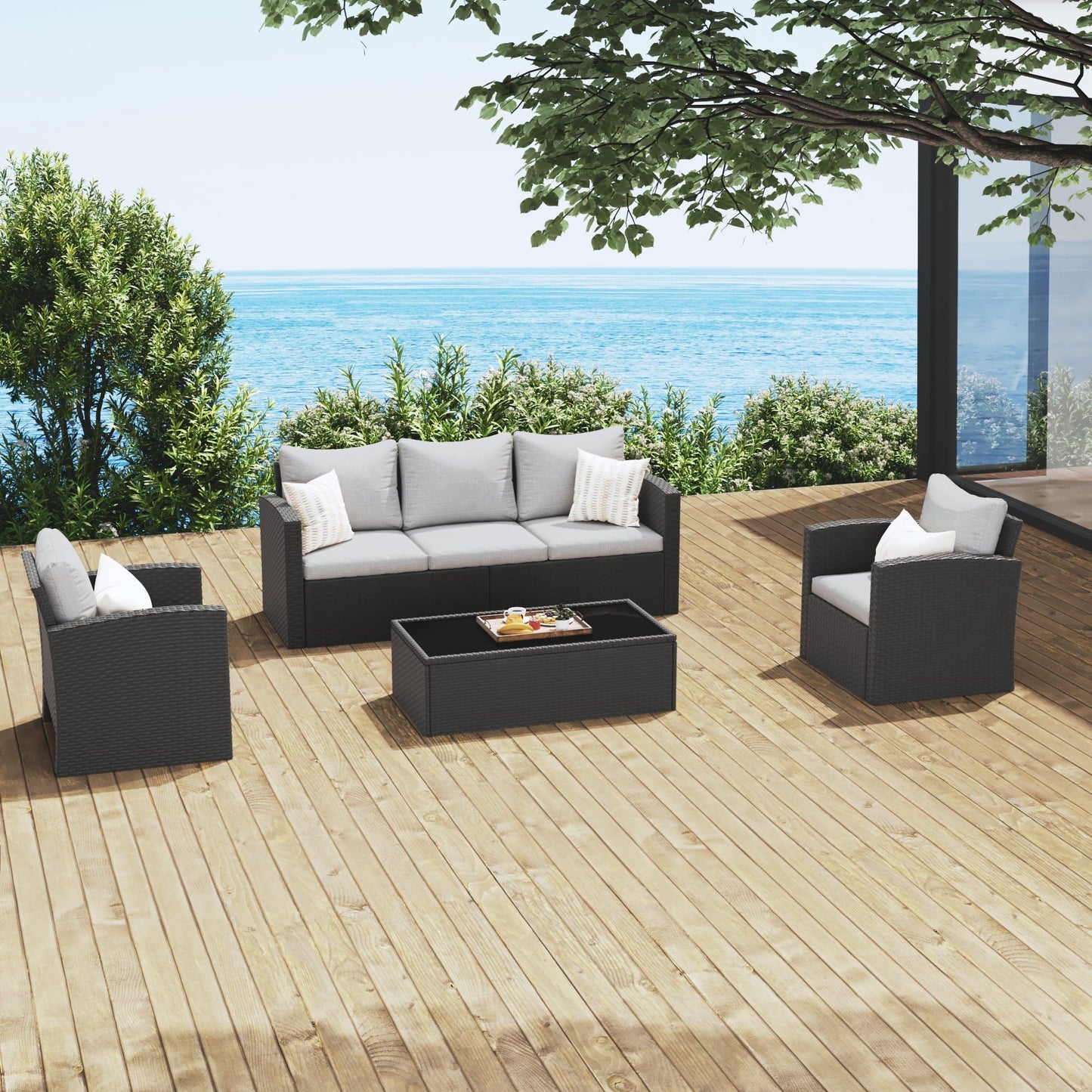 Royalcraft 9 Pieces Patio Furniture Set, All Weather PE Wicker Rattan Outdoor Sectional Sofa with Storage Box and Cushion, Outdoor Furniture for Lawn Backyard Poolside Porch