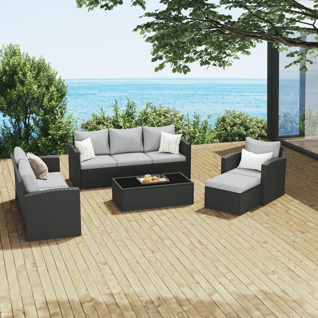 Royalcraft 9 Pieces Patio Furniture Set, All Weather PE Wicker Rattan Outdoor Sectional Sofa with Storage Box and Cushion, Outdoor Furniture for Lawn Backyard Poolside Porch