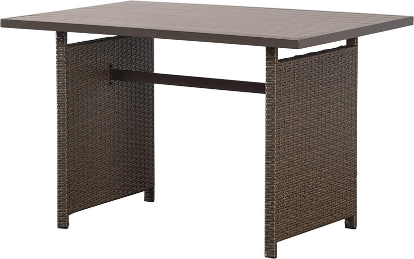 Royalcraft Outdoor Wicker Dining Table, Rectangle Rattan Patio Furniture Dining Table with Aluminum Top, Brown