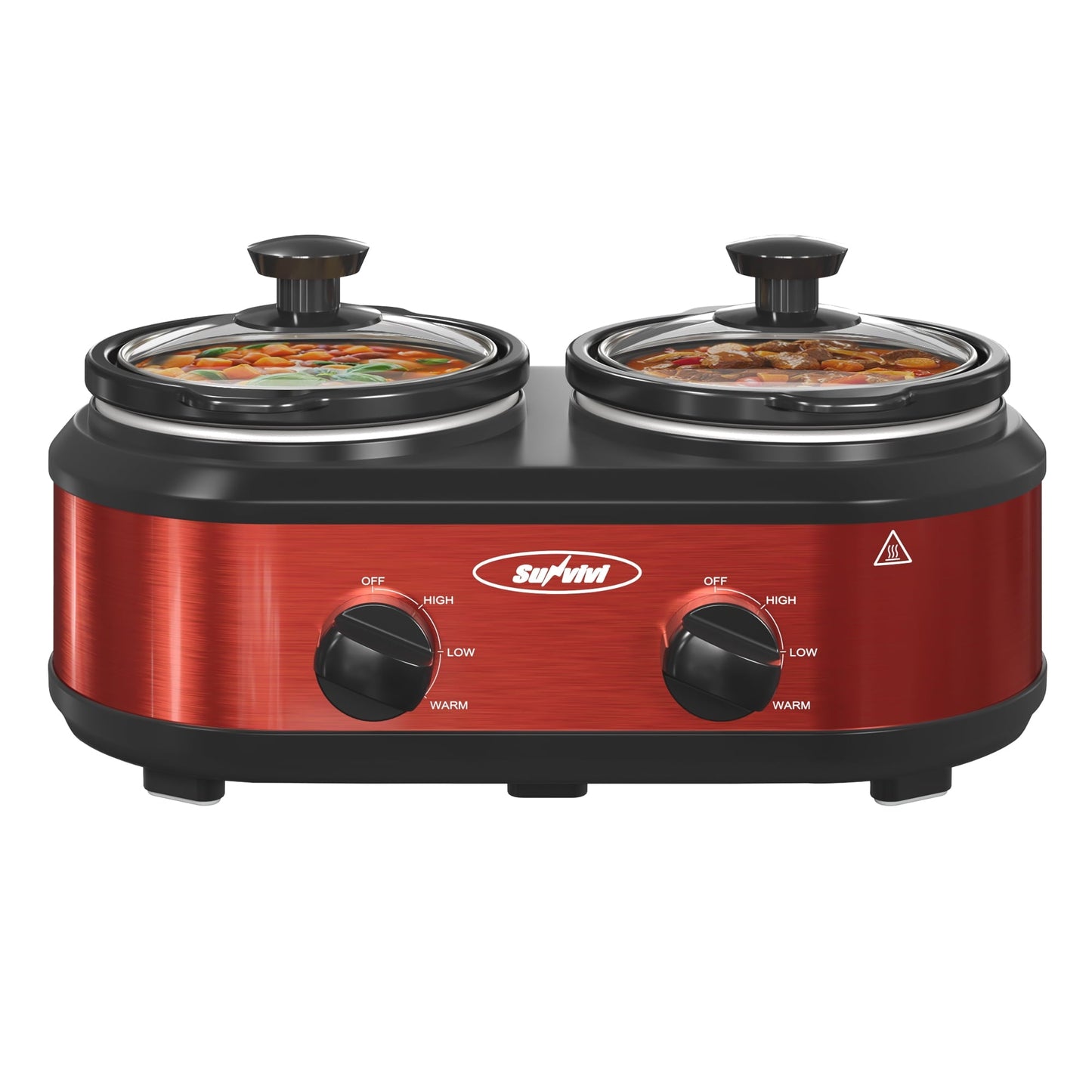 SUNVIVI Dual Pot Slow Cooker, 2 Pot Small Mini Crock Buffet Server and Warmer with Ceramic Pot, Adjustable Temp
