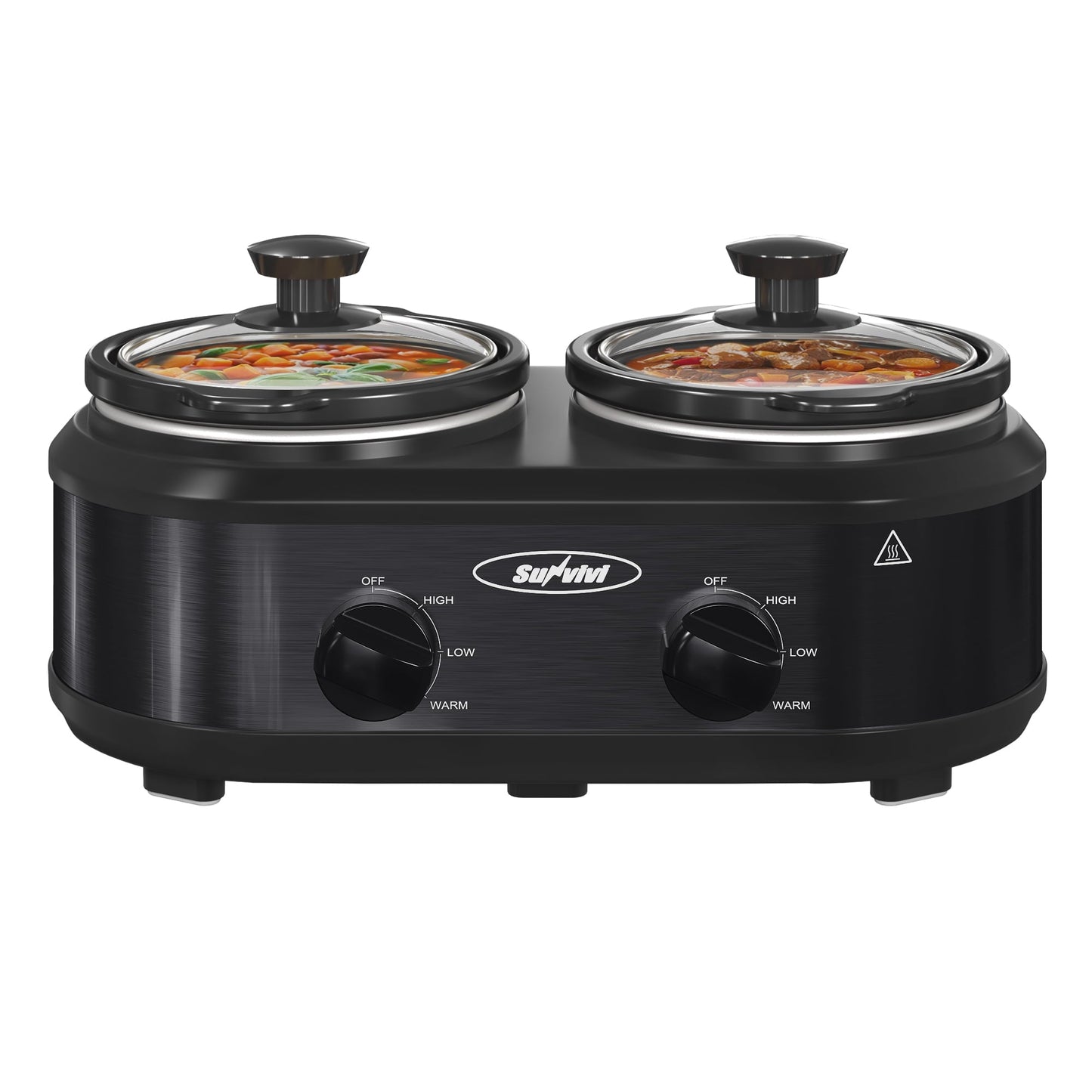 SUNVIVI Dual Pot Slow Cooker, 2 Pot Small Mini Crock Buffet Server and Warmer with Ceramic Pot, Adjustable Temp