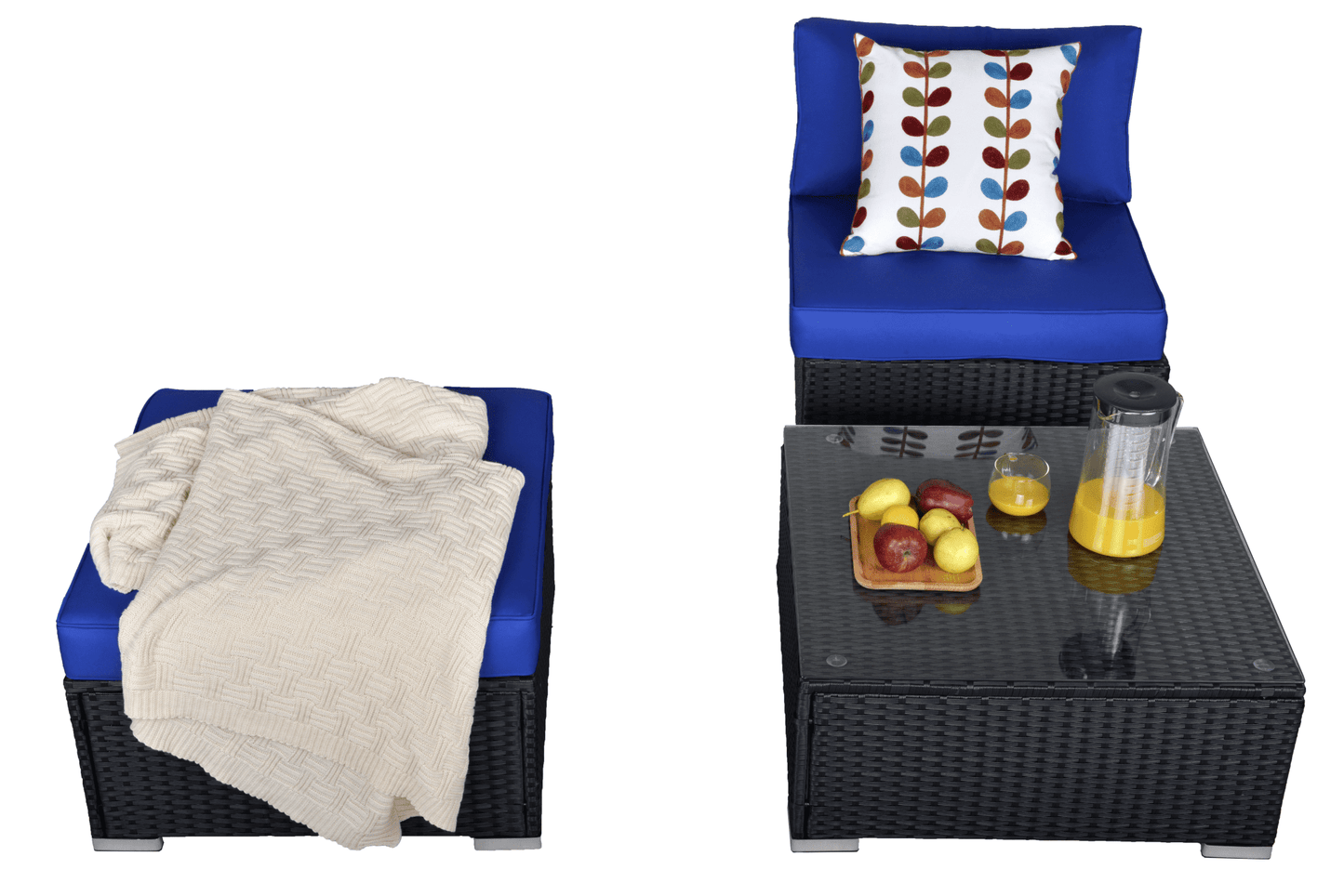 Sunvivi Patio Furniture Set with Cushions, PE Wicker Outdoor Conversation Sofa Patio Sectional Coffee Table for Garden, Beach, Balcony and Poolside, Aluminum Frame