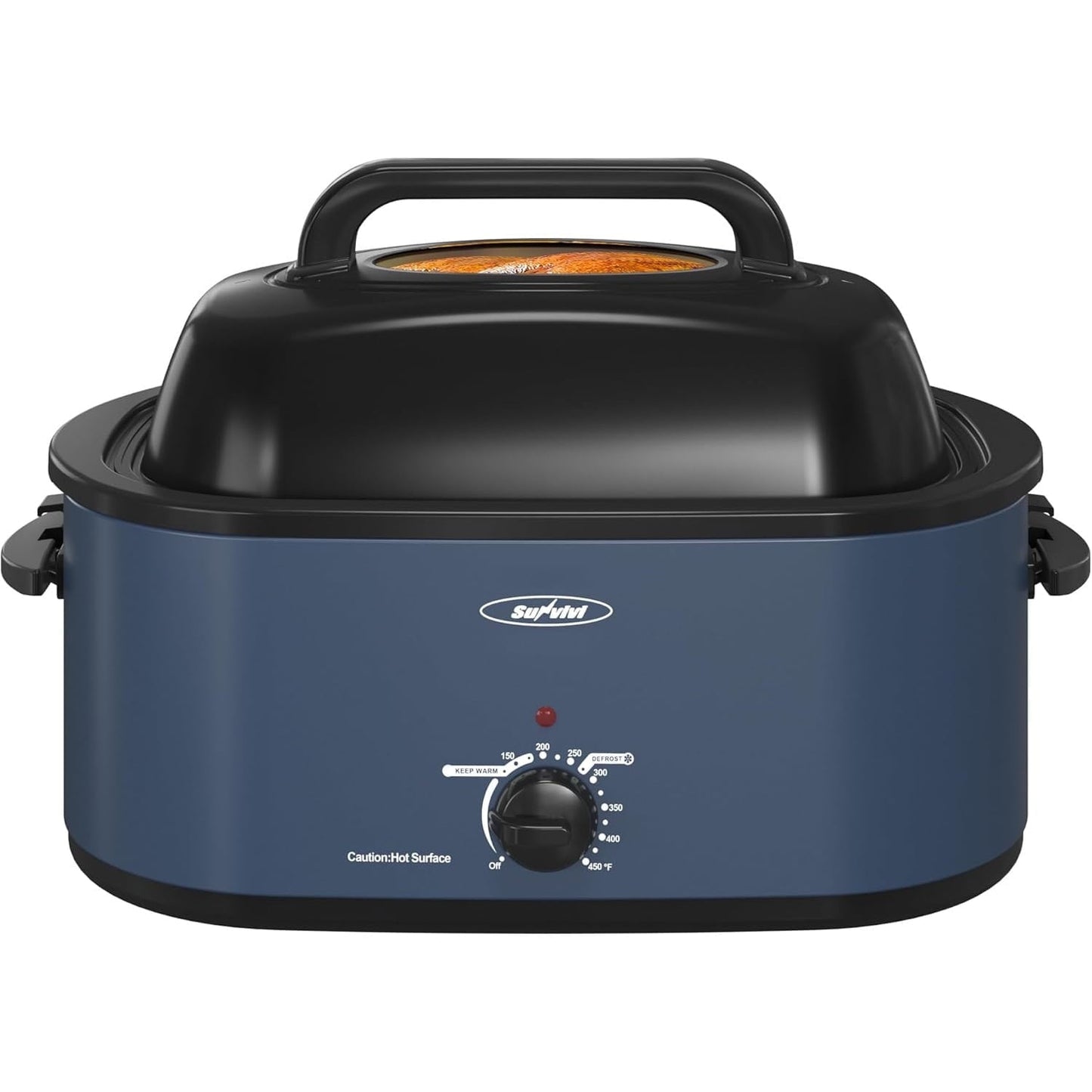 Superjoe 30lb 26-Quart Roaster Oven, Electric Roaster Oven with Viewing Lid, Turkey Roaster with Unique Defrost/Warm Function, Large Roaster with Removable Pan & Rack, Stainless Steel, Blue