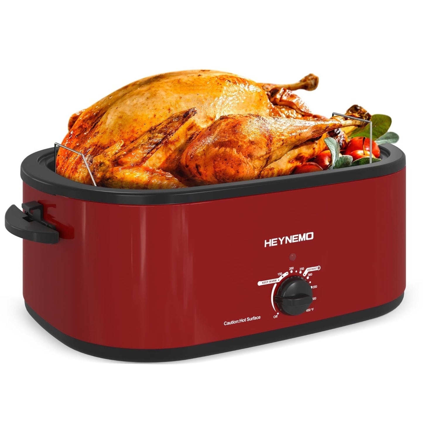 Superjoe Outdoor 20 Quart Roaster Oven, Electric Roaster with Self-Basting Lid, Removable Pan & Rack, Turkey Roaster Oven with Defrost & Warm Function, Stainless Steel, Red