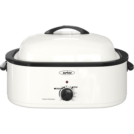 Superjoe 20 Quart Electric Roaster Oven with Self-basting Lid, Turkey Roaster Oven with Removable Pan and Rack, White