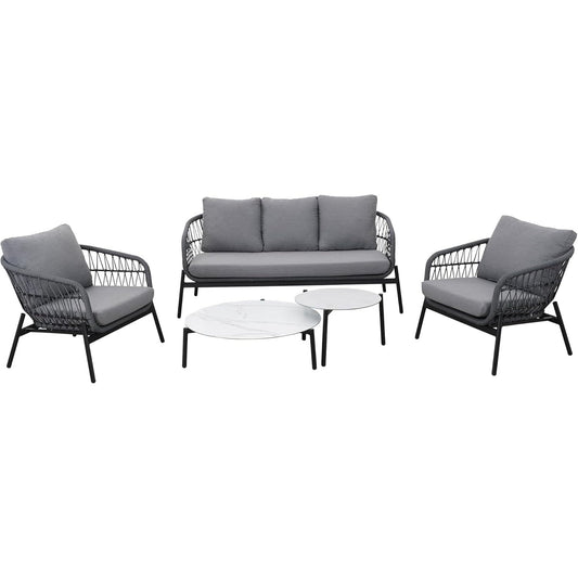 Superjoe 5 Piece Outdoor Patio Furniture Sets, All-Weather Outdoor Conversation Set with Aluminum Frame, Patio Couch Sofa with Nesting Coffee Table and Cushions for Backyard, Balcony, Grey