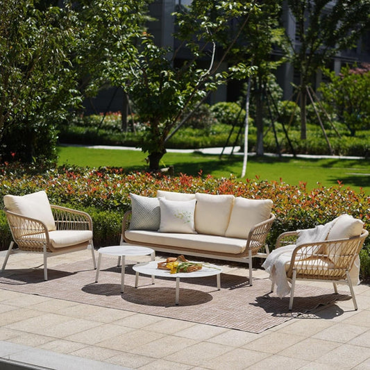 Superjoe 5 Piece Outdoor Patio Furniture Sets, All-Weather Outdoor Conversation Set with Aluminum Frame, Patio Couch Sofa with Nesting Coffee Table and Cushions for Backyard, Balcony, Beige