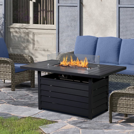 Superjoe 54.3" Patio Aluminum Fire Pit Table, 50000 BTU CSA Certified Propane Gas Outdoor Fire Table, Rectangular Fire Table w/Stainless Burner, Lava Rock, Waterproof Cover, Black