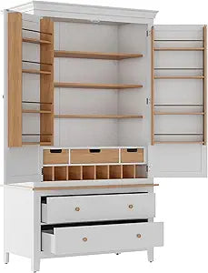 Superjoe 70'' Tall Kitchen Pantry Cabinet, Wood Cupboard with 8 Door Storage Shelves, Large Storage Cabinet with Drawers & Adjustable Shelves for Kitchen, Dining Room, Living Room, Laundry, White