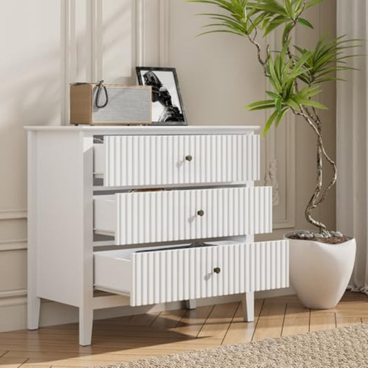 Superjoe White 3 Drawer Dresser, Painted 30 Inch Tall Wood Nightstand with Storage, Wide Modern Chest of Drawers with Ball Bearing Slide for Bedroom Hallway Living Room Entryway Office