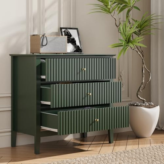 Superjoe Green 3 Drawer Dresser, Painted 30 Inch Tall Wood Nightstand with Storage, Wide Modern Chest of Drawers with Ball Bearing Slide for Bedroom Hallway Living Room Entryway Office