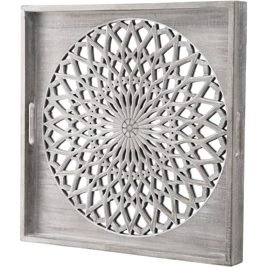 Superjoe Farmhouse Wood Mirror, Square Decorative Mirrors for Wall, Small Hanging Mirror, Wall Mirrors for Living Room, Bedroom, Dining Room, Entryway, Hallway, Grey,23.6“ X 23.6"