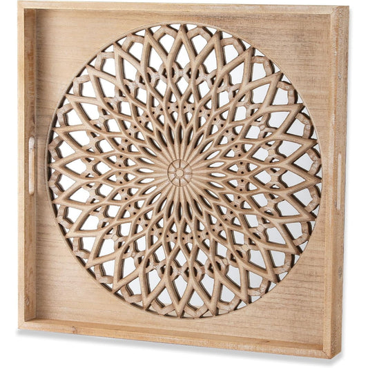 Superjoe Farmhouse Wood Mirror, Square Decorative Mirrors for Wall, Small Hanging Mirror, Wall Mirrors for Living Room, Bedroom, Dining Room, Entryway, Hallway, Wood Color,23.6“ X 23.6"