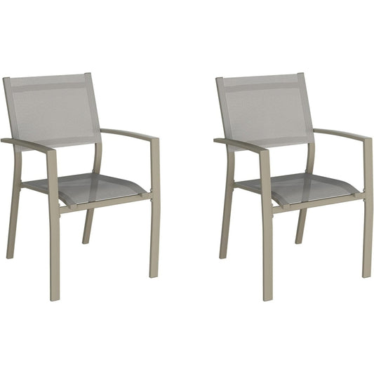 Superjoe Outdoor Dining Chairs Set of 2, Patio Chairs with Aluminum Frame and Breathable Textilene, Stackable Outdoor Chairs, Comfortable Outdoor Seating for Deck, Backyard, Lawn, Khaki