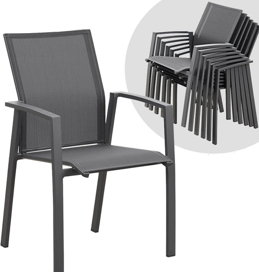 Superjoe Outdoor Patio Aluminum Dining Chairs Furniture Set of 6, Outside Stackable Furniture for Lawn, Balcony, Quick-Drying Textilene Fabric, Grey