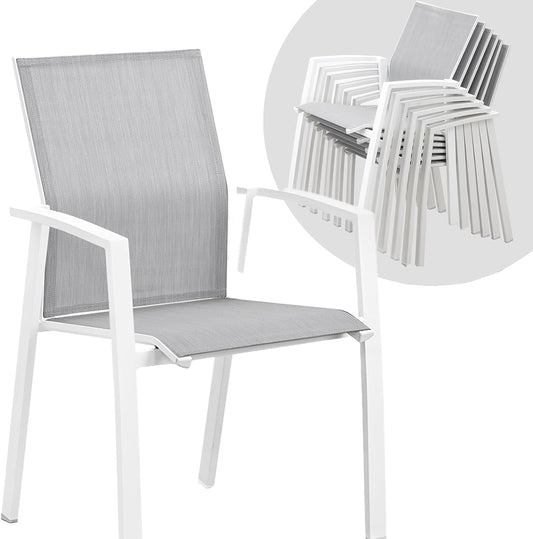 Superjoe Outdoor Patio Aluminum Dining Chairs Furniture Set of 6, Outside Stackable Furniture for Lawn, Balcony, Quick-Drying Textilene Fabric, White