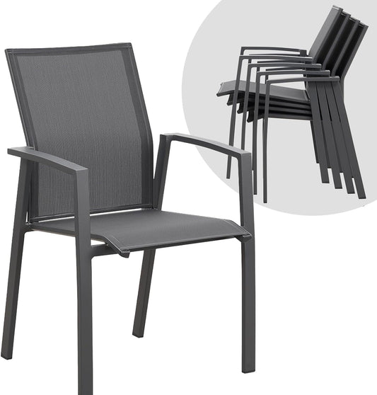 Superjoe Outdoor Patio Aluminum Dining Chairs Set of 4, Outside Stackable Furniture for Lawn, Balcony, Quick-Drying Textilene Fabric, Grey