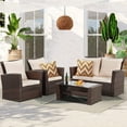 RoyalCtaft 4 Piece Outdoor Patio Furniture Sets, Wicker Conversation Set for Porch Deck, Brown Rattan Sofa Chair with Cushion