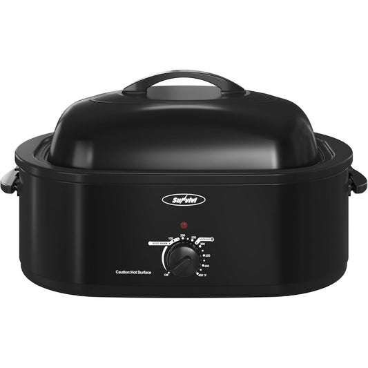 Superjoe Oven with Self-Basting Lid,20 Quart Electric Roaster with Removable Pan & Rack,150-450°F Full-Range Temperature Control with Defrost/Warm Function,Stainless Steel,Black