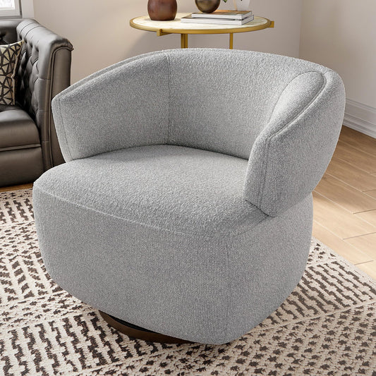 CozyHome Swivel Accent Chair, Fully Assembled Round Barrel Chairs, Oversized Upholstered Armchair with 360-Degree Base, Modern Club Chair for Living Room, Bedroom, Office, Grey