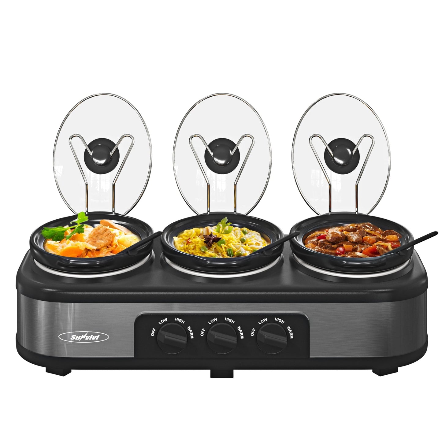 SUNVIVI Dual Pot Slow Cooker, 2 Pot Small Mini Crock Buffet Server and Warmer with Ceramic Pot, Adjustable Temp