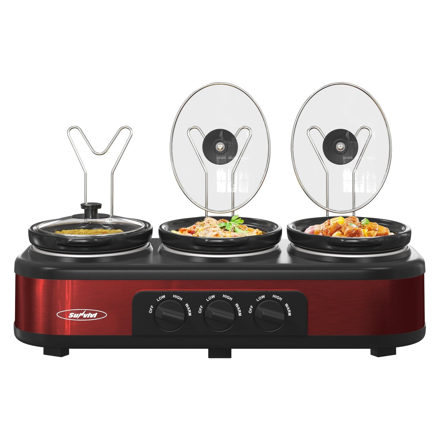 SUNVIVI Dual Pot Slow Cooker, 2 Pot Small Mini Crock Buffet Server and Warmer with Ceramic Pot, Adjustable Temp