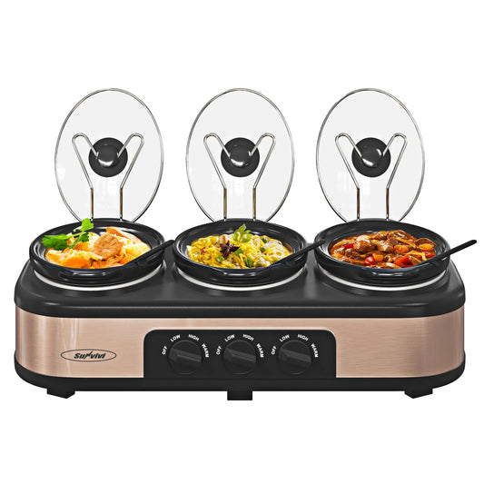 Sunvivi Triple Slow Cooker, Buffet Server, 3 Pot Food Warmer, 4.5QT