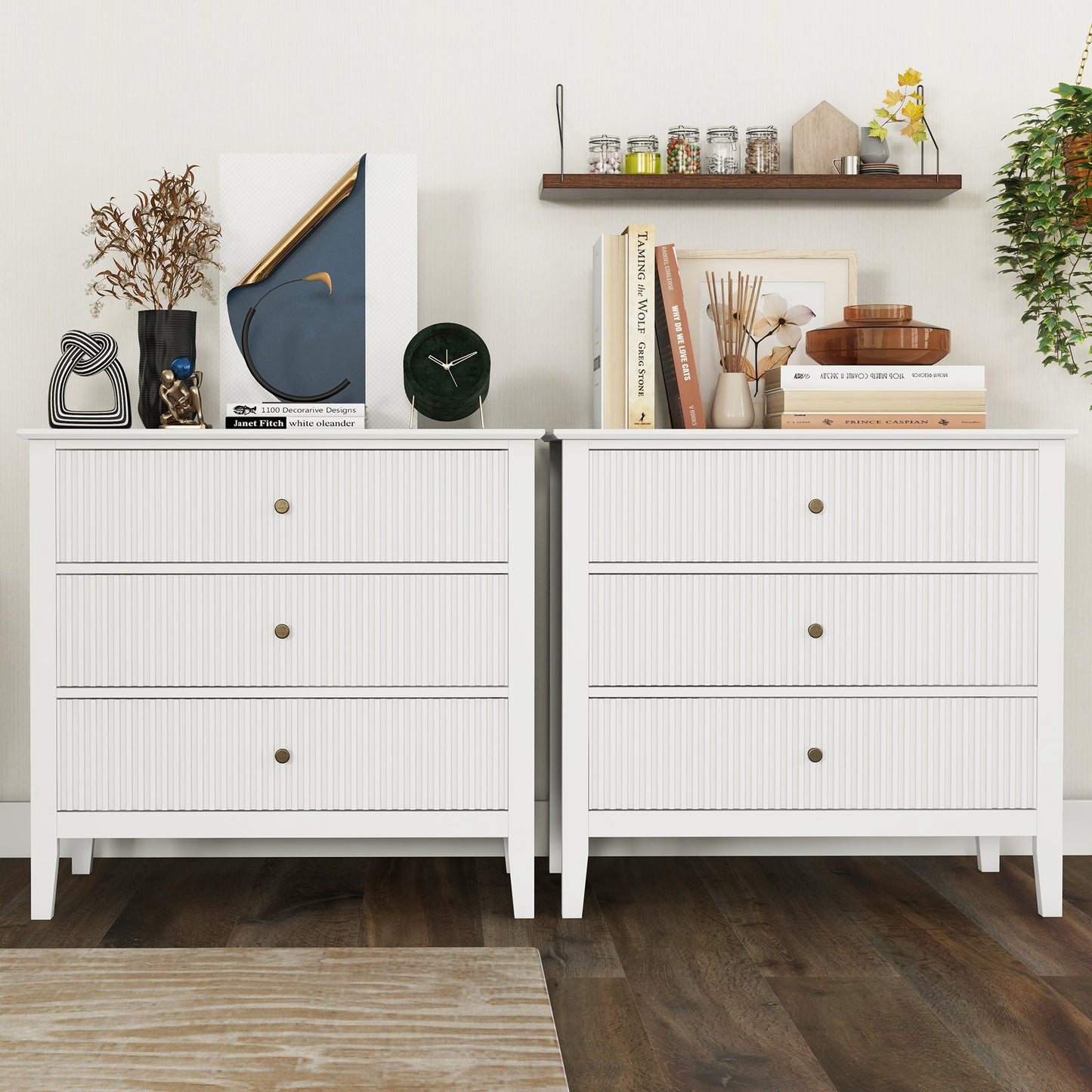 Royalcraft Large Dresser for Bedroom, Modern 3 Drawer Dresser with Silent Slide Drawers, White Chest of Drawers, Wooden Storage Closet Organizer, Small Dresser for Living Room, Nursery, Hallway