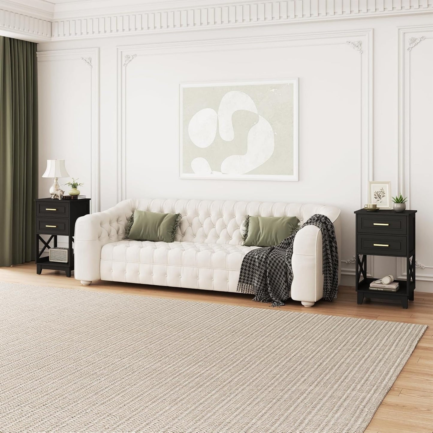 Superjoe Tall Nightstand Set of 2, Side Table with 2 Drawers and Open Shelf Below, Bedside Table with Solid Feet, Modern Night Stand End Table for Bedroom, Living Room, Home Office, Black