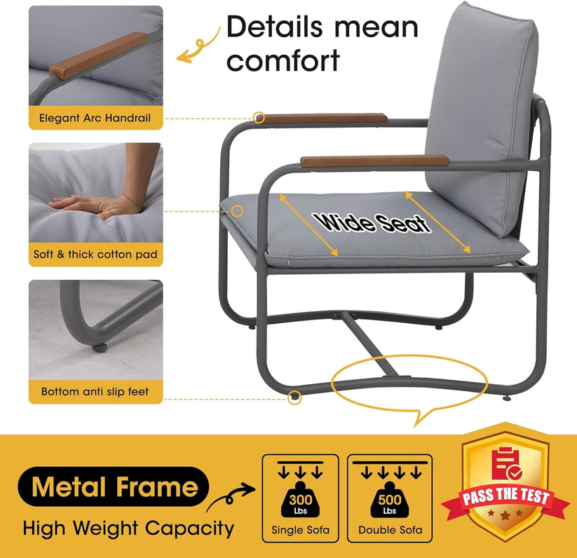 Royalcraft Aluminum Patio Furniture, Outdoor Metal Patio Furniture Conversation Set with Coffee Table, Outside Patio Sofa Sets with Cushion for Balcony Backyard Garden, Beige