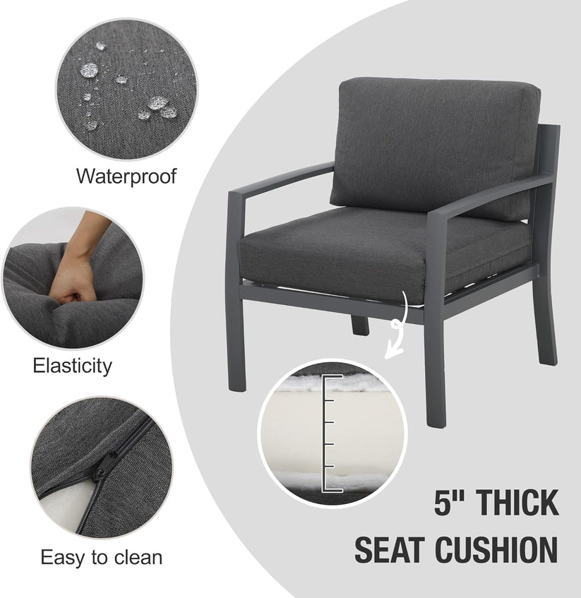 Royalcraft Aluminum Patio Furniture, Outdoor Metal Patio Furniture Conversation Set with Coffee Table, Outside Patio Sofa Sets with Cushion for Balcony Backyard Garden, Beige