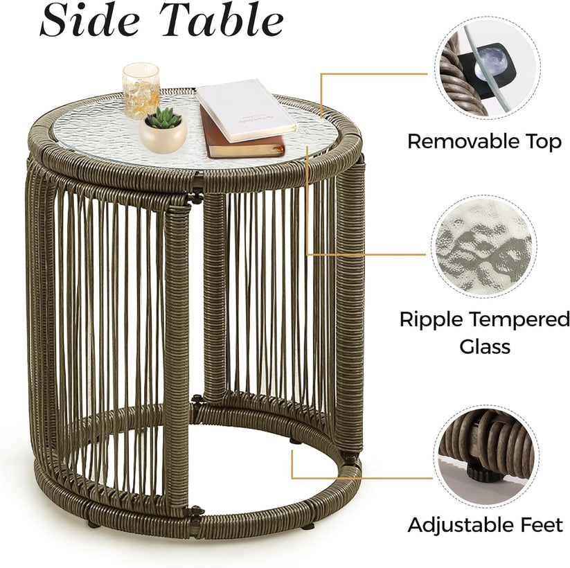 Royalcraft Patio Furniture Set, Outdoor Sectional Furniture Sets with Woven Rope Accents and 4-inch Cushions, L-Shaped Patio Conversation Sets with Detachable Lounger and Side Table