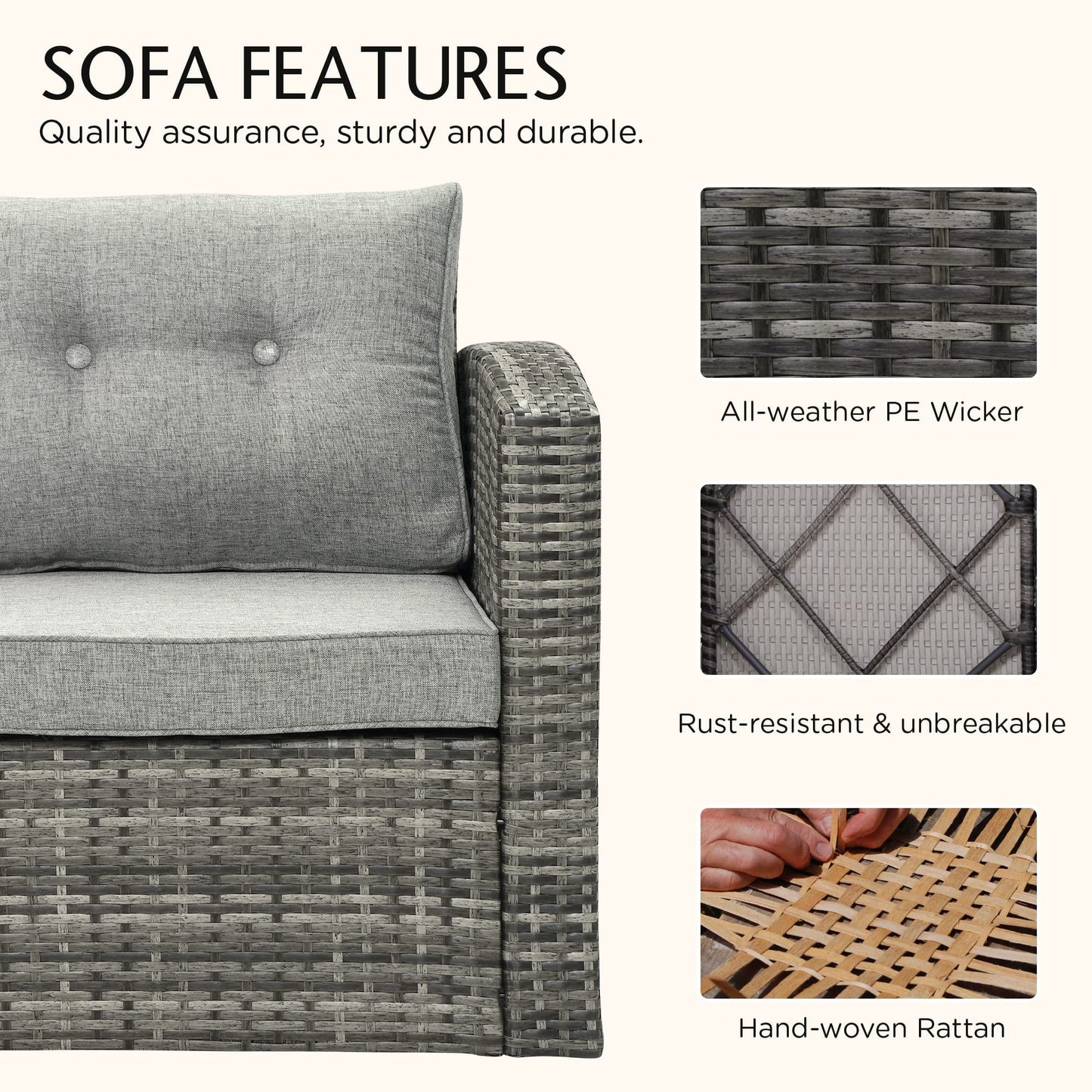 Royalcraft Patio Furniture Set,6 Pieces Outdoor Brown Wicker Patio Furniture Sets with Ottoman,Outdoor Sectional Furniture Patio Couch Set with Beige Anti-Slip Cushion