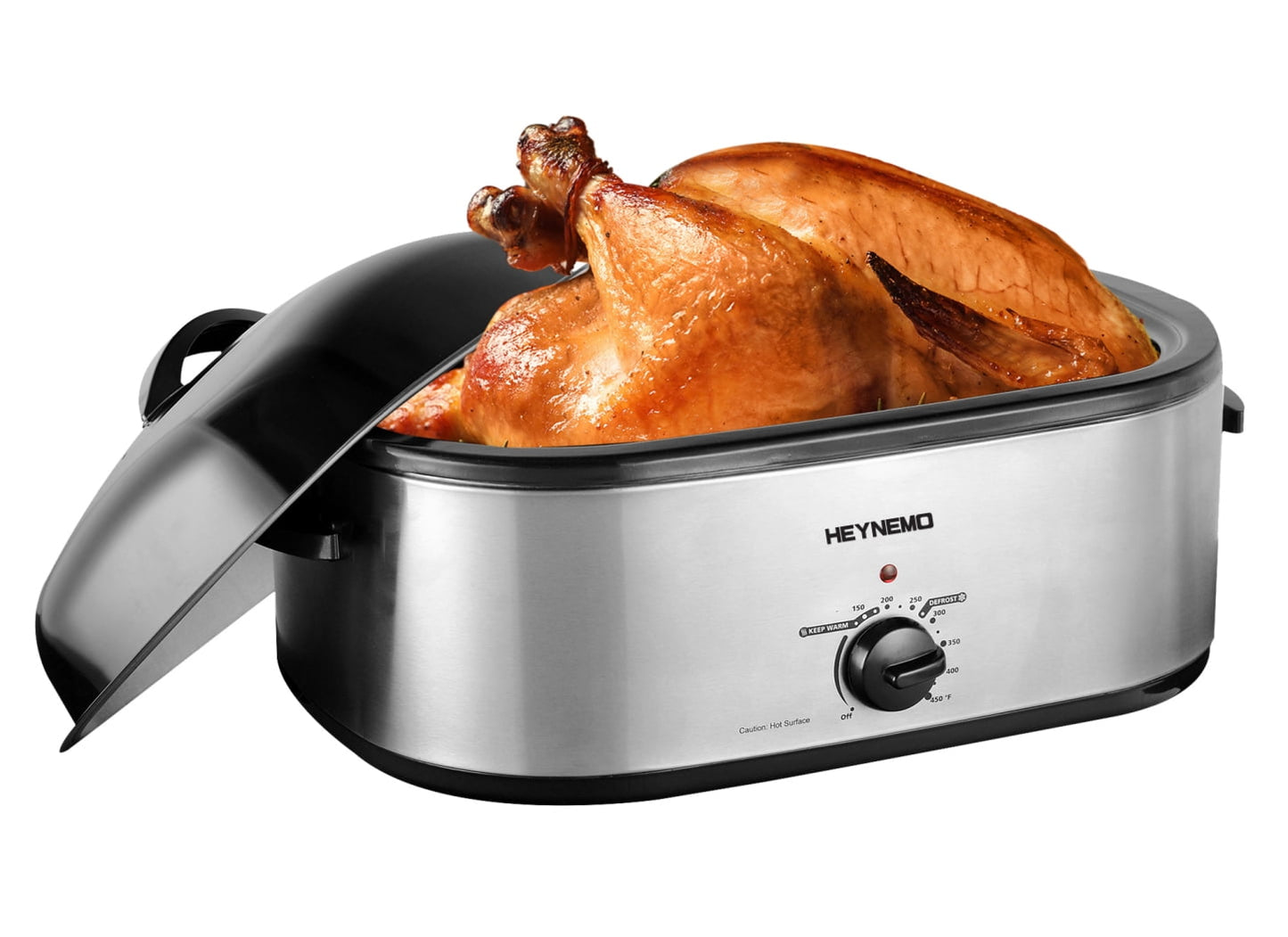 CozyHome 18 Quart Electric Roaster Oven Stainless Steel Roaster Oven for Turkey With Self-Basting Lid Removable Insert Pot, Silver
