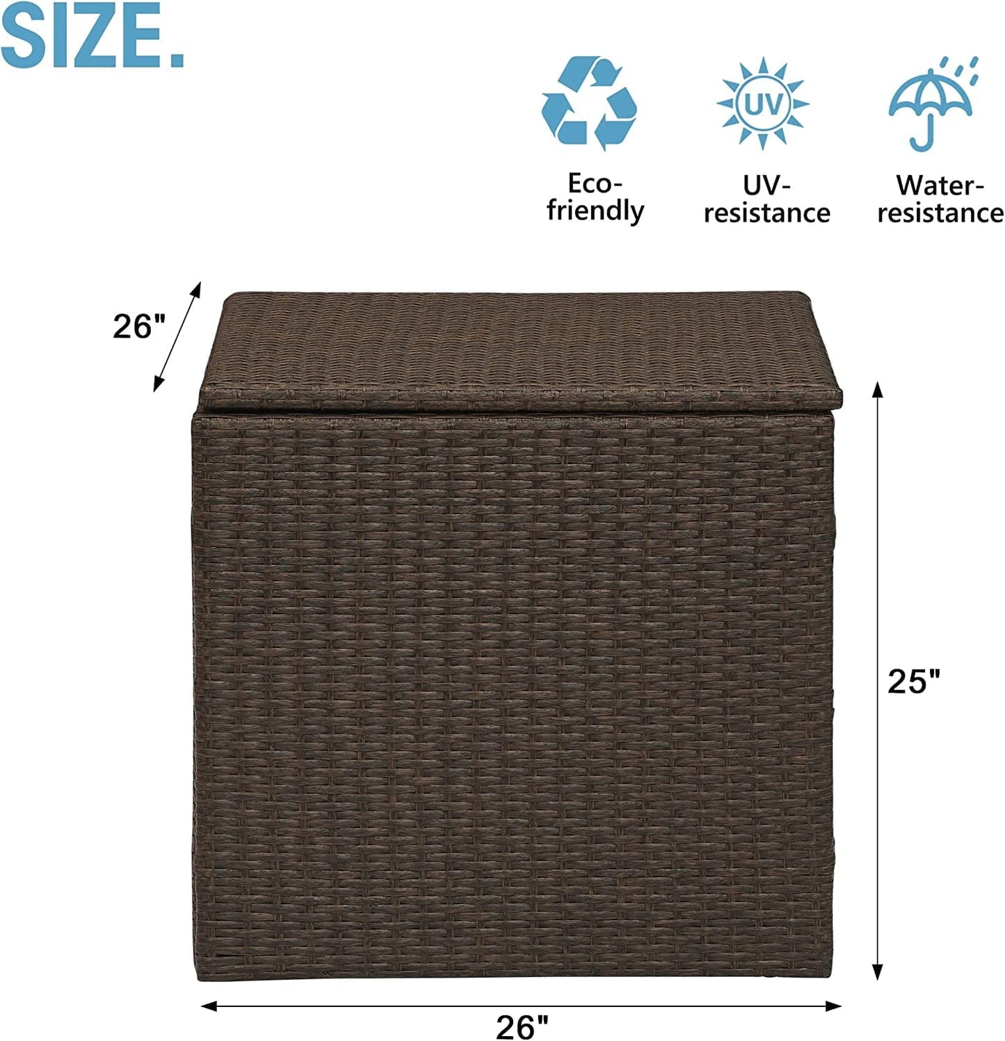 Sunvivi Outdoor/Indoor Wicker Storage Box, Rattan Bin Deck Box for Cushions, Tools and Toys Brown for Garden, Beach, Balcony and Poolside