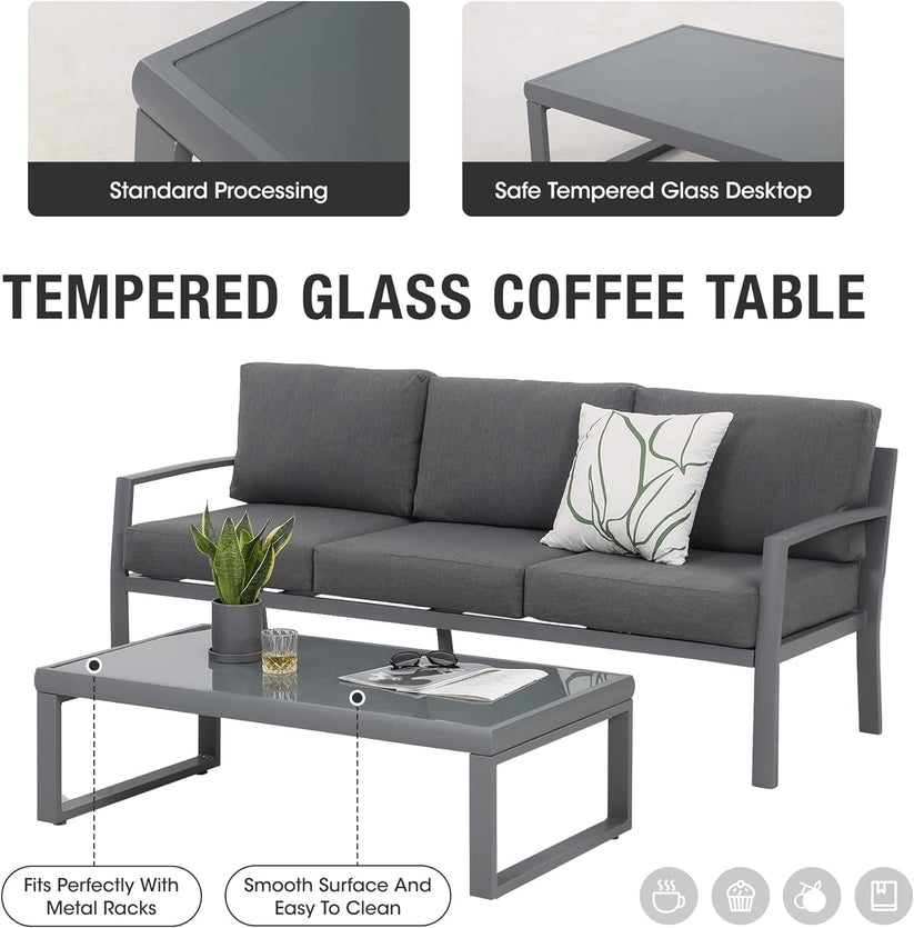 Royalcraft Aluminum Patio Furniture, Outdoor Metal Patio Furniture Conversation Set with Coffee Table, Outside Patio Sofa Sets with Cushion for Balcony Backyard Garden, Beige