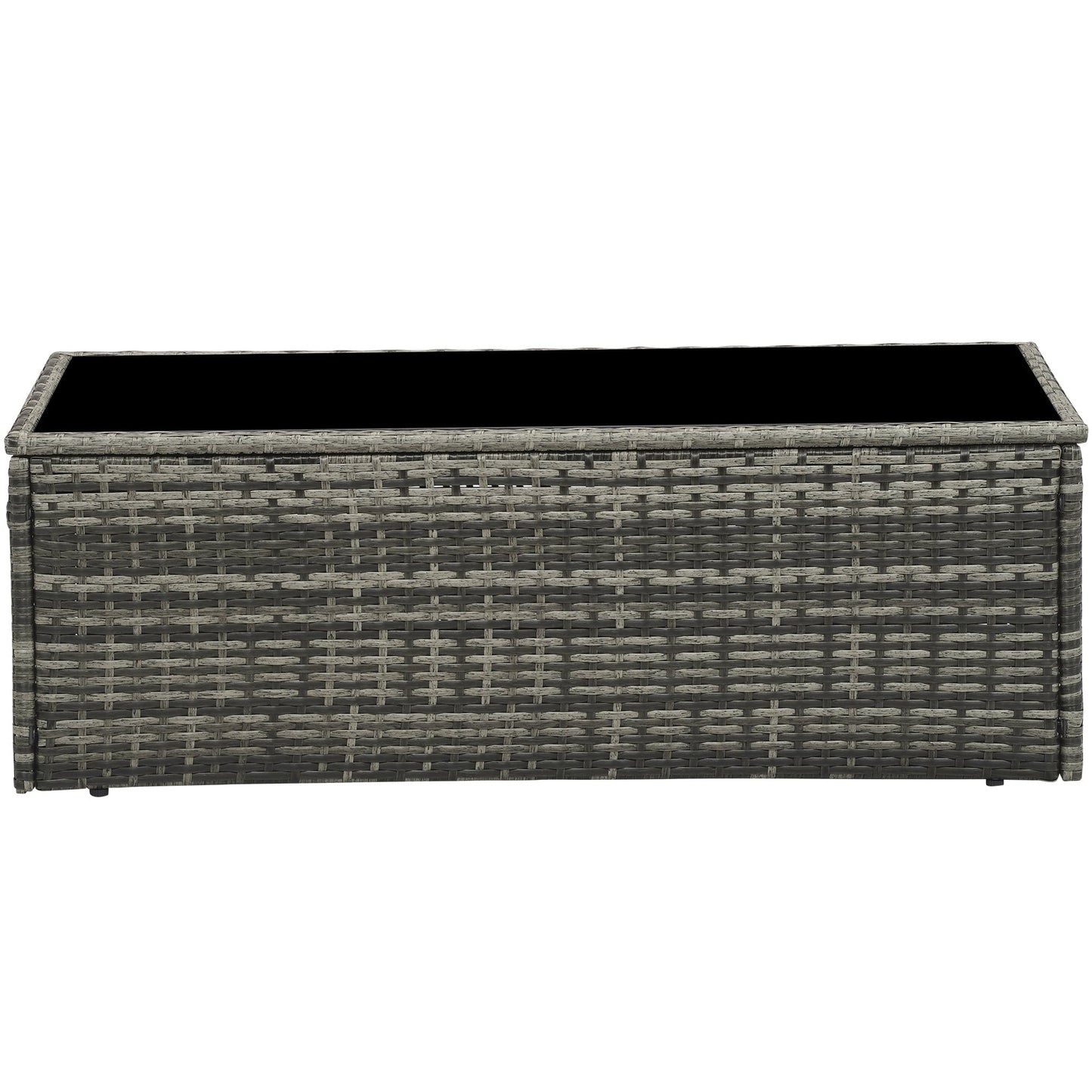 sunvivicollection Outdoor Coffee Table, Grey Wicker Table for Patio Sectional Furniture, All-Weather Aluminum Frame Rectangular Coffee Table with Glass Top