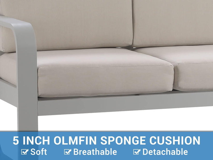 Royalcraft Aluminum Patio Furniture, Outdoor Metal Patio Furniture Conversation Set with Coffee Table, Outside Patio Sofa Sets with Cushion for Balcony Backyard Garden, Beige