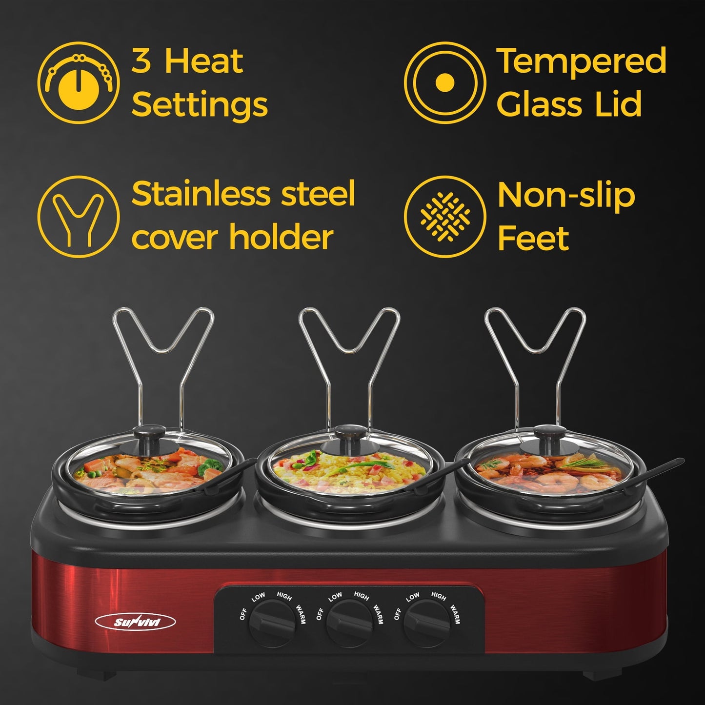 SUNVIVI Dual Pot Slow Cooker, 2 Pot Small Mini Crock Buffet Server and Warmer with Ceramic Pot, Adjustable Temp