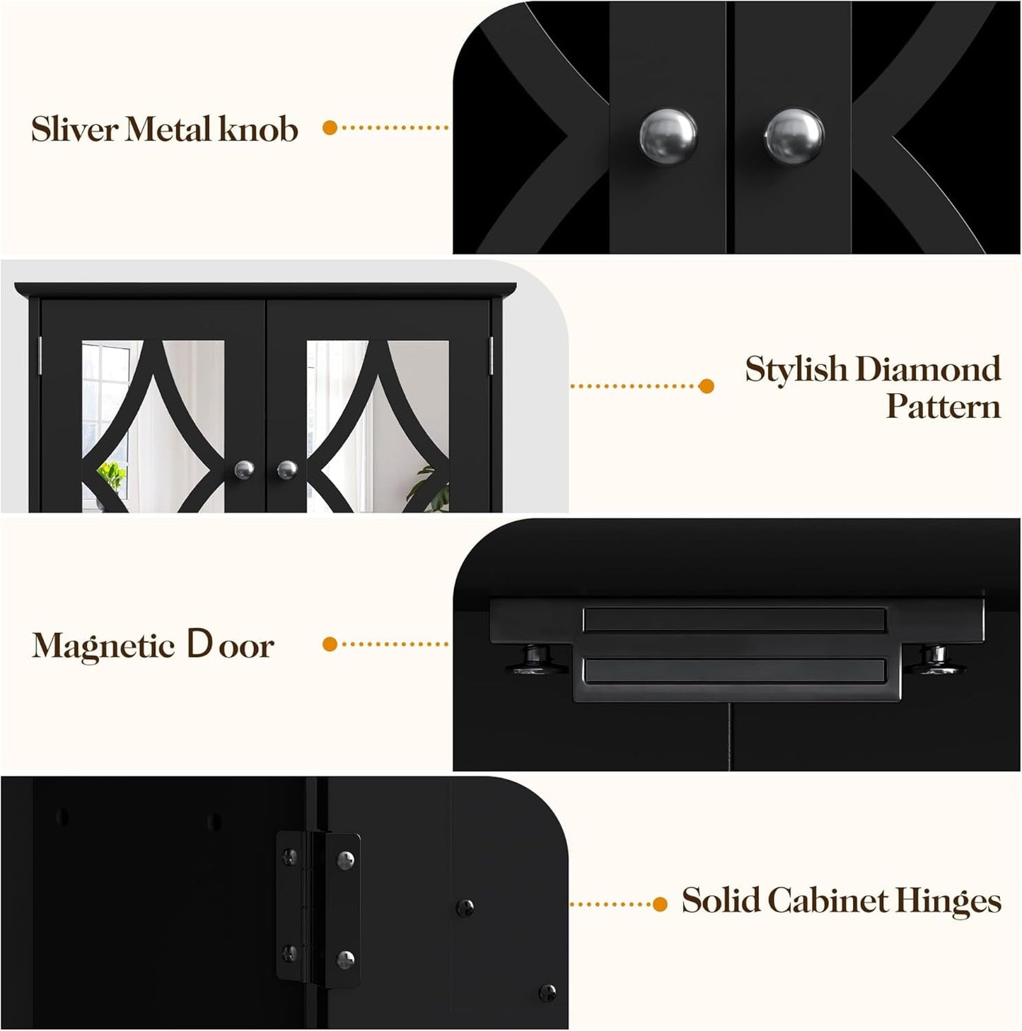 Superjoe Bathroom Medicine Cabinet with Mirror, Vanity Wall Mounted Storage Cabinet with Adjustable Shelves and Towel Bar, Hanging Wall Cabinet for Bathroom, Laundry, Living Room, Black