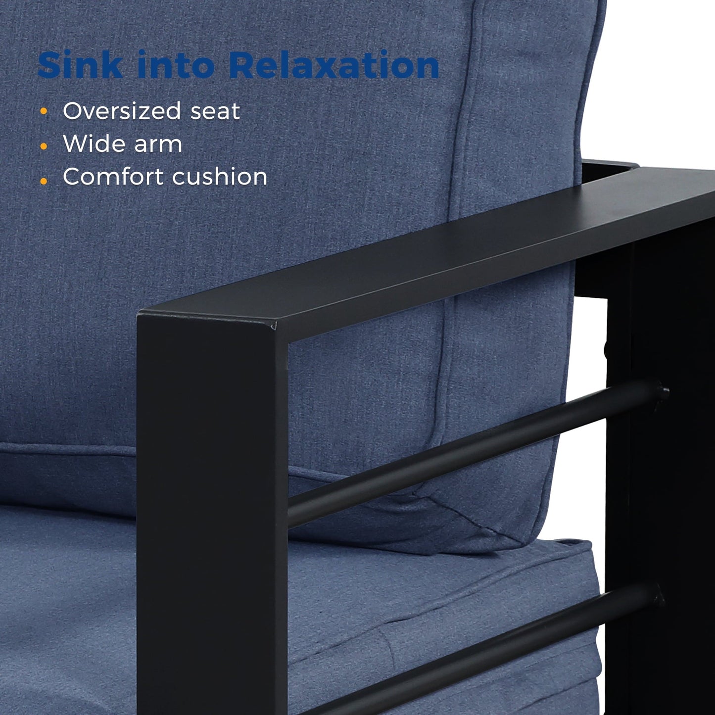 Superjoe 4 Pcs Aluminum Outdoor Furniture Set 5 Seats Patio Conversation Sofa Set Sectional Counch with Coffee Table Black Frame Blue Cushion