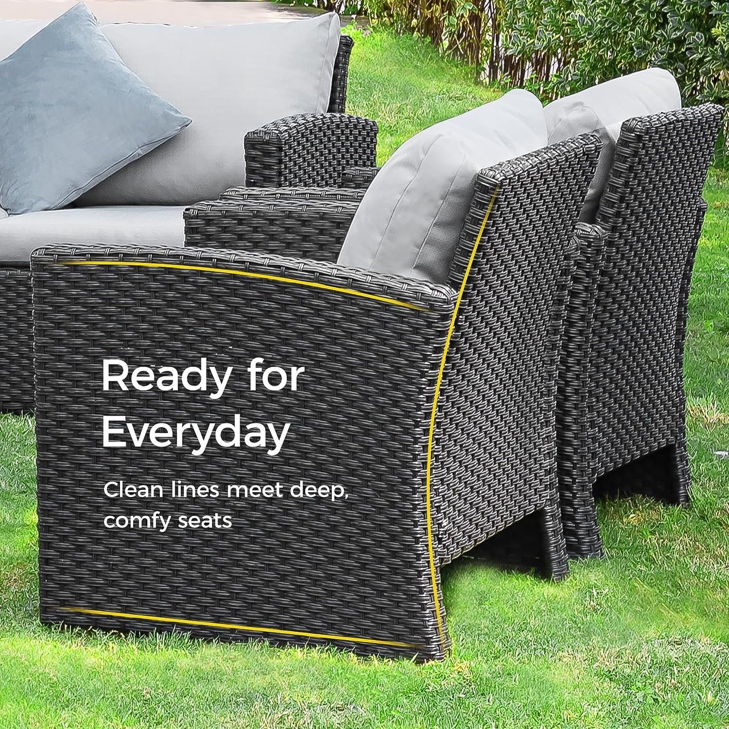 sunvivicollection 8 Pieces Patio Furniture Sets, All-Weather Outdoor Sectional Wicker Conversation Set Outside Rattan Couch Sofa with Coffee Table and Grey Cushion