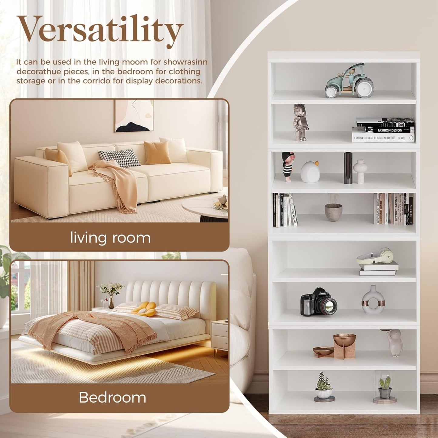 Superjoe Cube Storage Organizer, 2 Tiers Stackable Bookcase with Adjustable Shelf, White Single Cube Shelf, Modular Storage System, Wooden Display Shelf for Living Room, Bedroom, Apartment, Dorm