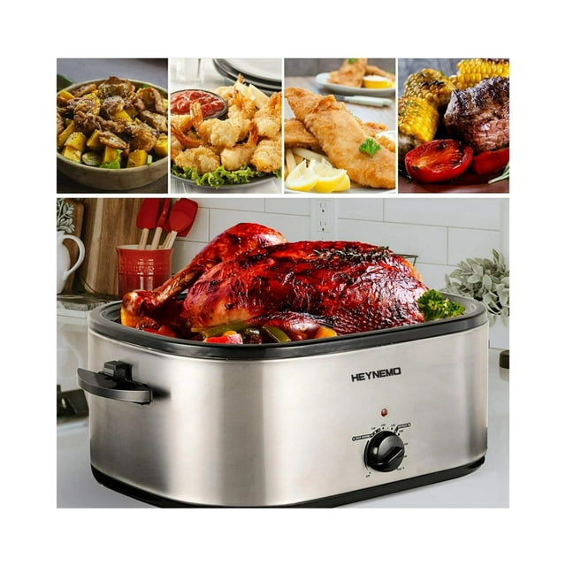 CozyHome 20 QT Electric Roaster Oven Turkey Roaster Pan, Stainless Steel Self-Basting Lid Removable Insert Pot, Silver