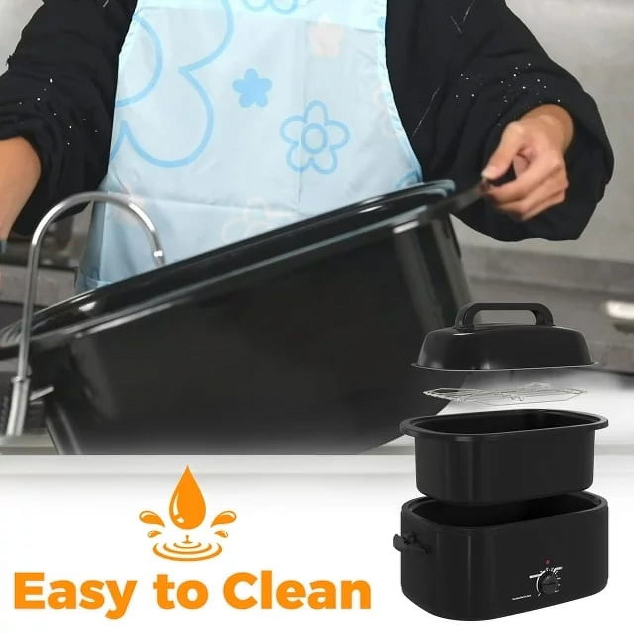 CozyHome 26 Quart Electric Roaster Oven Stainless Steel Turkey Roaster Oven, Self-Basting Lid Removable Insert Pot, Black