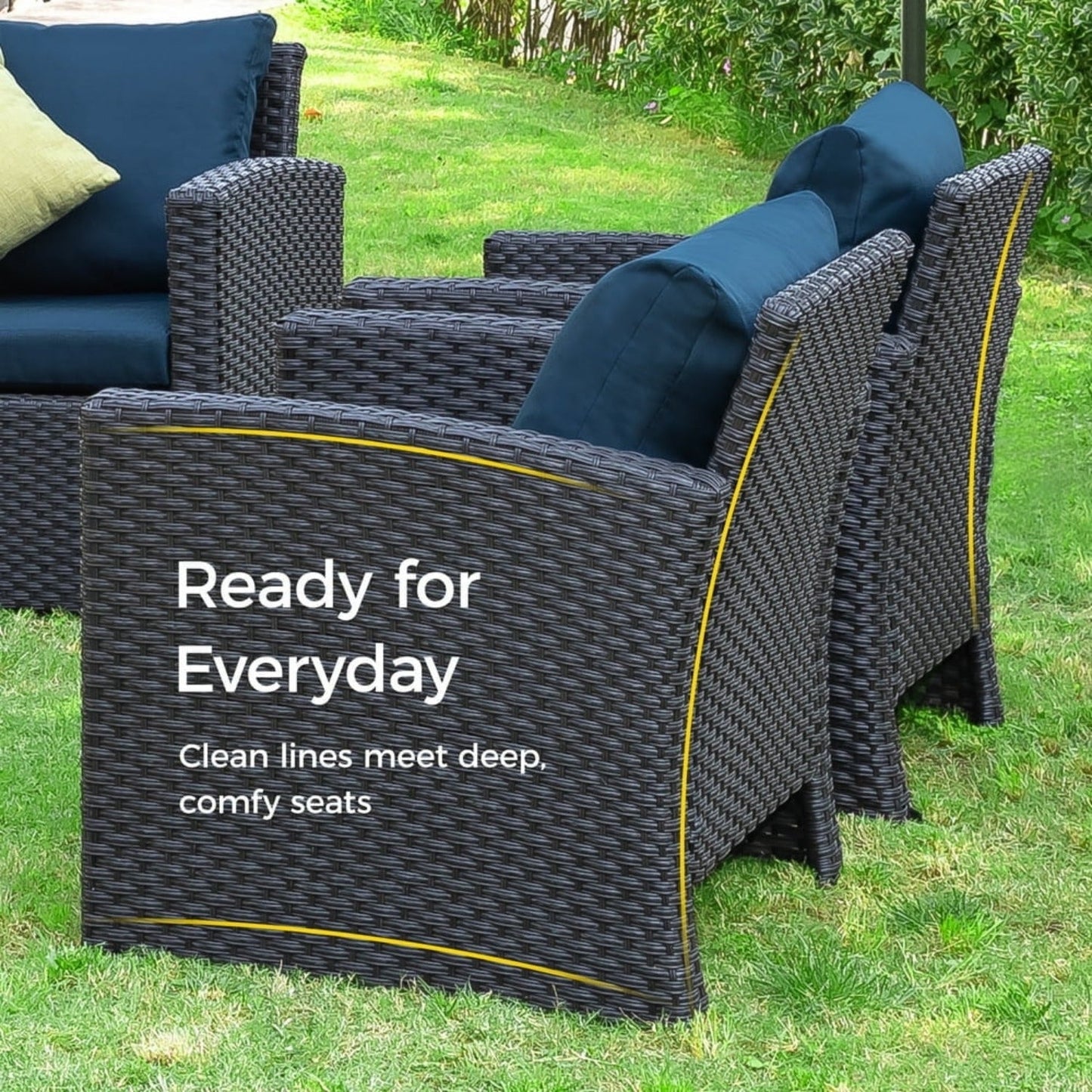 4 Pieces Patio Furniture Set, All Weather PE Wicker Rattan Outdoor Furniture with Coffee Table, Outdoor Sectional Sofa for Lawn Backyard Poolside Porch Garden, Blue