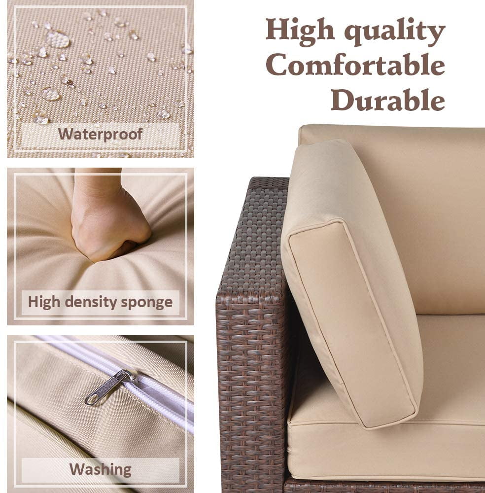 Sunvivi Patio Furniture Set with Cushions, PE Wicker Outdoor Conversation Sofa Patio Sectional Coffee Table for Garden, Beach, Balcony and Poolside, Aluminum Frame