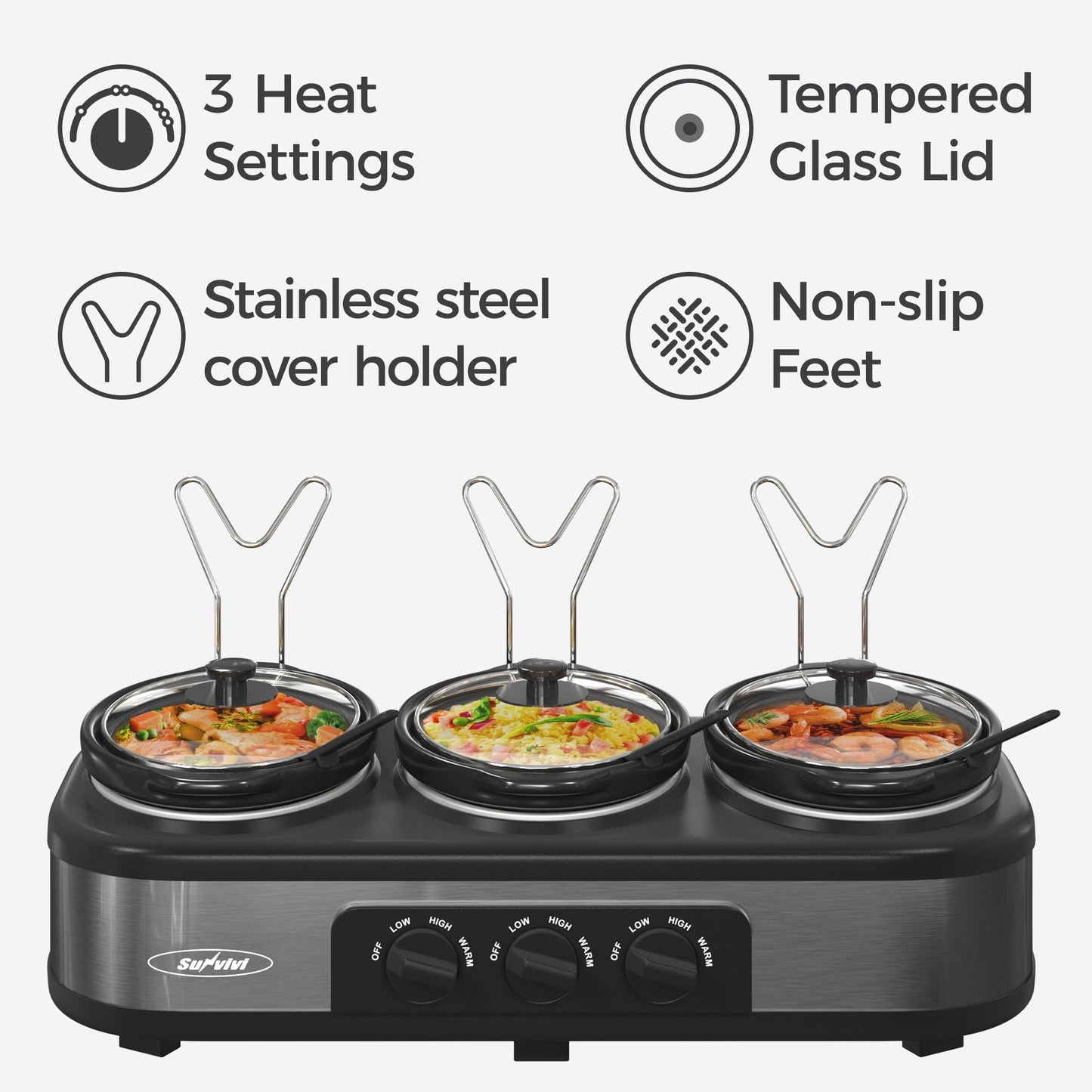 SUNVIVI Dual Pot Slow Cooker, 2 Pot Small Mini Crock Buffet Server and Warmer with Ceramic Pot, Adjustable Temp